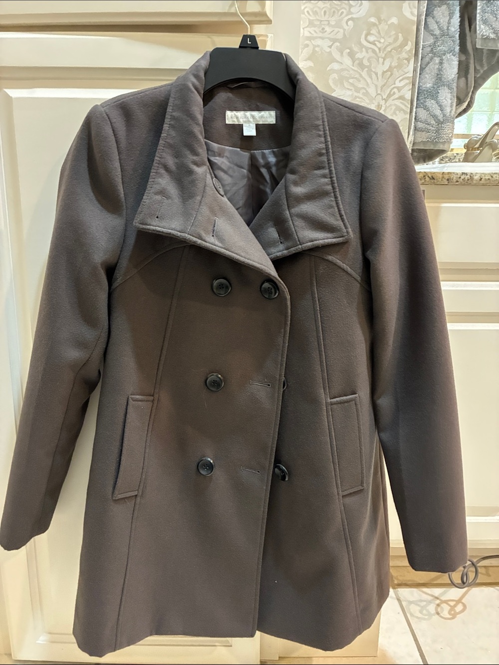 Classic Double-Breasted Women's Peacoat - brown